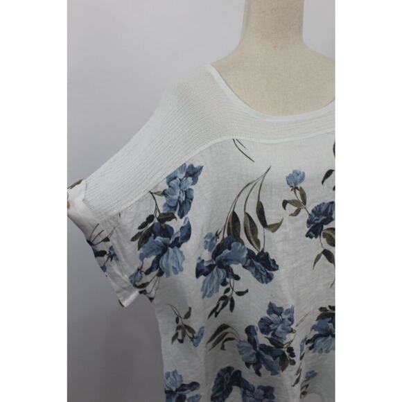 LUNGO L'ARNO Sz 3x Blue White Floral Linen Top Blouse NWT Made in Italy - Picture 5 of 9